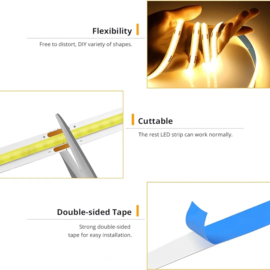 LED COB Light Strip with Touch Dimmer - 5V USB Flexible Diode Tape for Indoor Lighting, TV Backlight, Mirror Decor, DIY Projects - 320 LEDs/m, High CRI >90 thumbnail 4