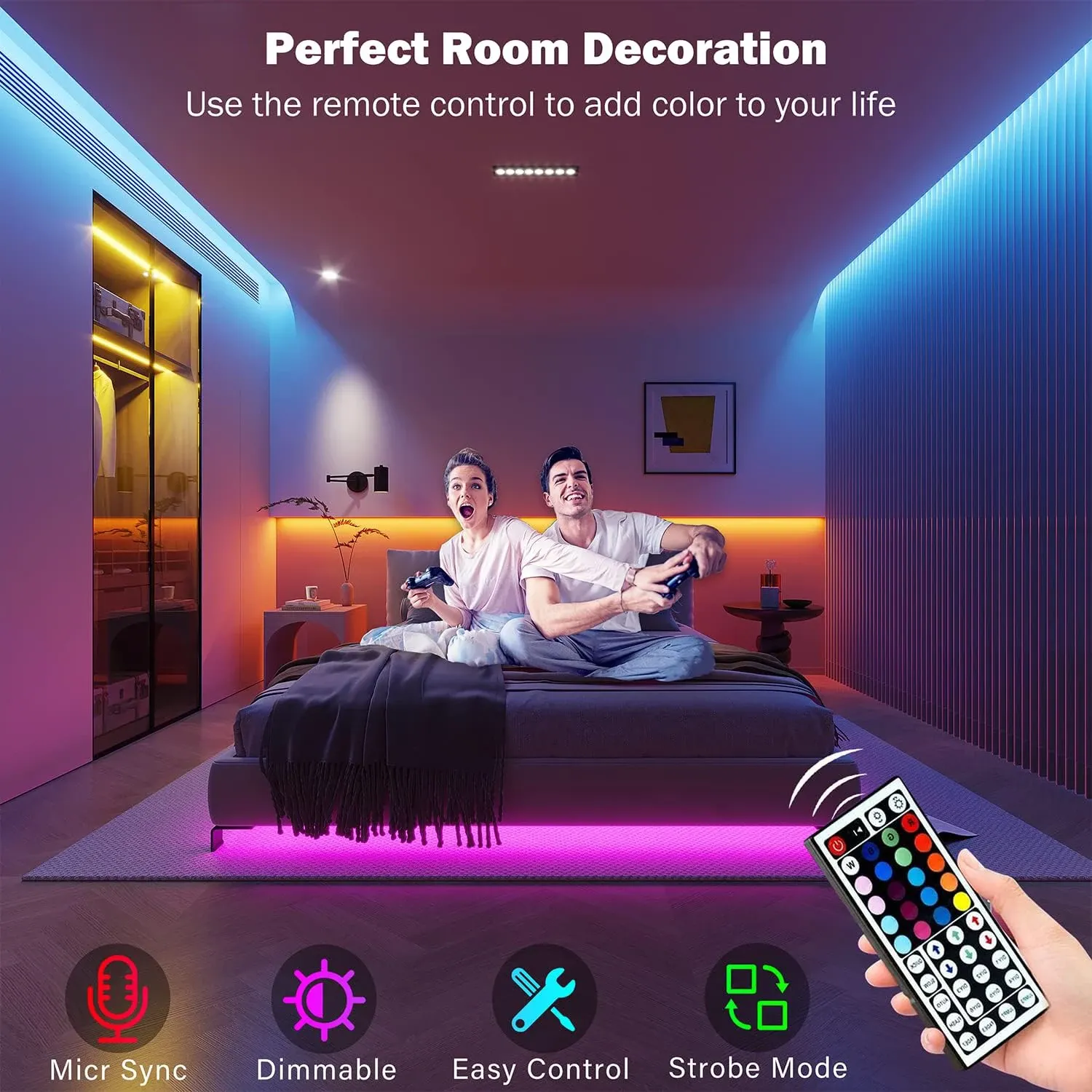 RGB LED Strip Lights 5m-30m with APP Control, Flexible Ribbon Tape for Room Bedroom TV Decoration, Smart Lighting for Ambiance thumbnail 3