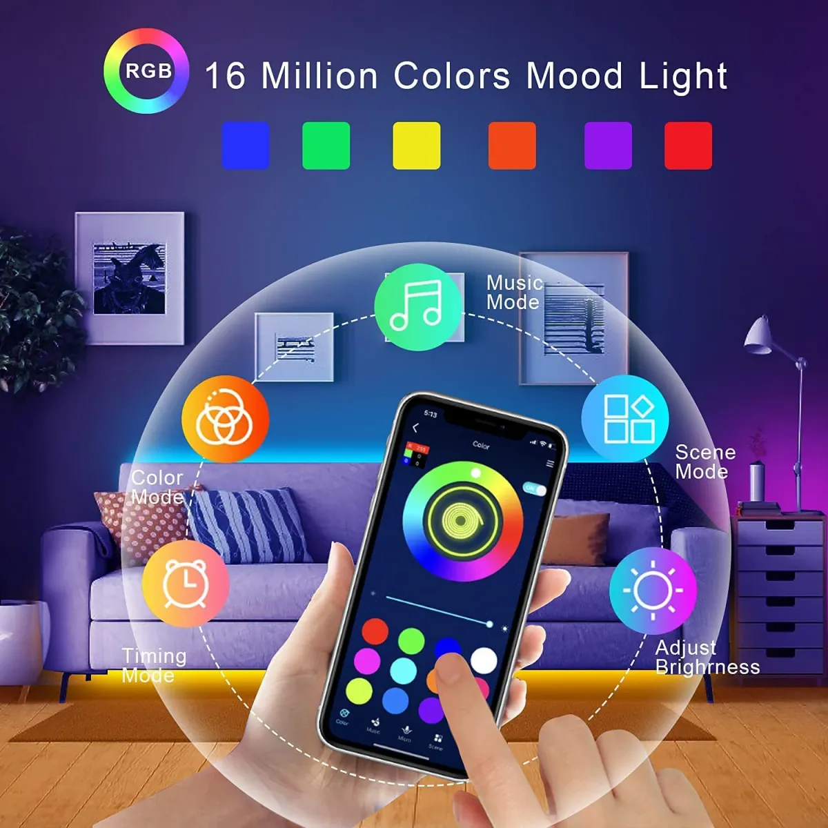 RGB LED Strip Lights 5m-30m with APP Control, Flexible Ribbon Tape for Room Bedroom TV Decoration, Smart Lighting for Ambiance showcase 2