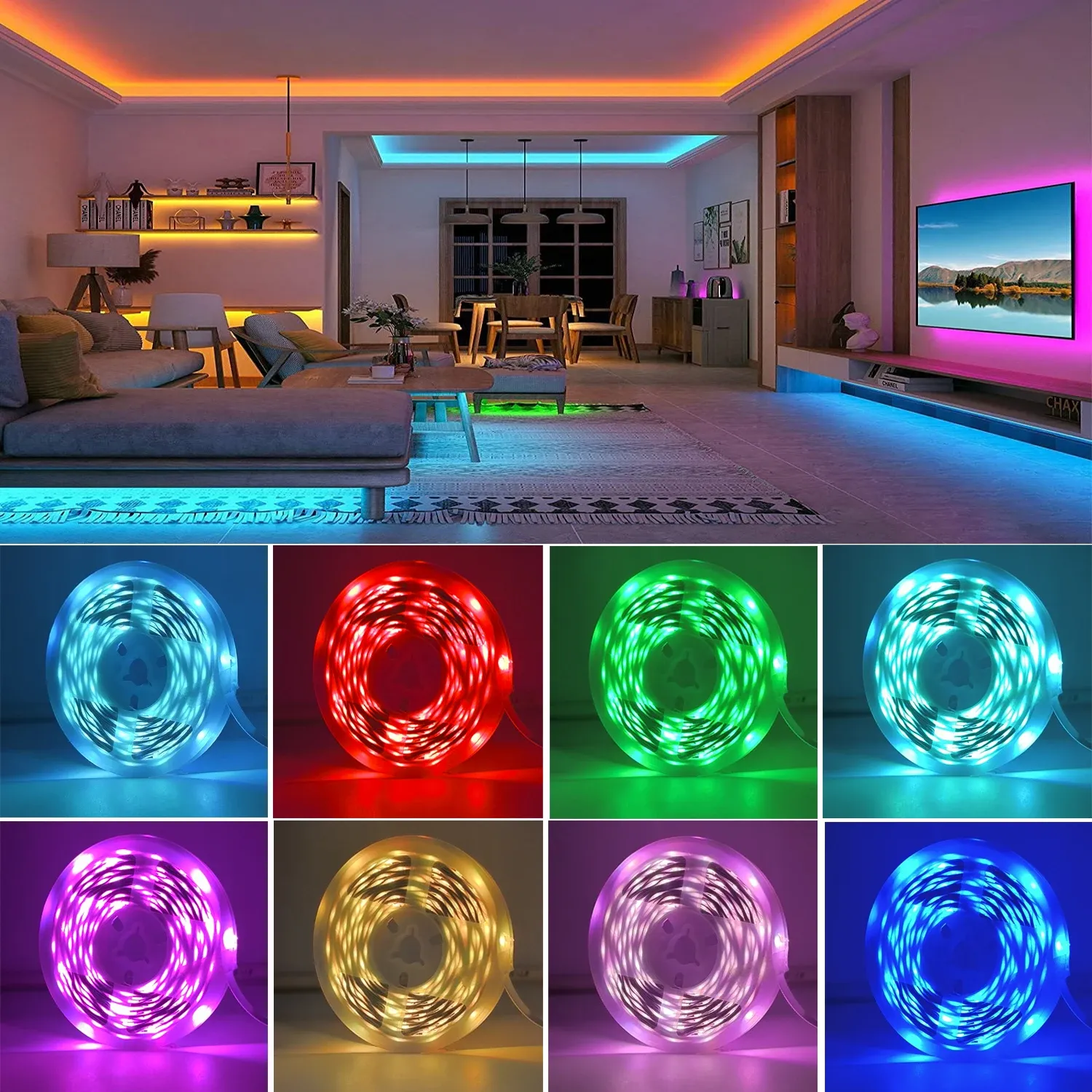 RGB LED Strip Lights 5m-30m with APP Control, Flexible Ribbon Tape for Room Bedroom TV Decoration, Smart Lighting for Ambiance thumbnail 2