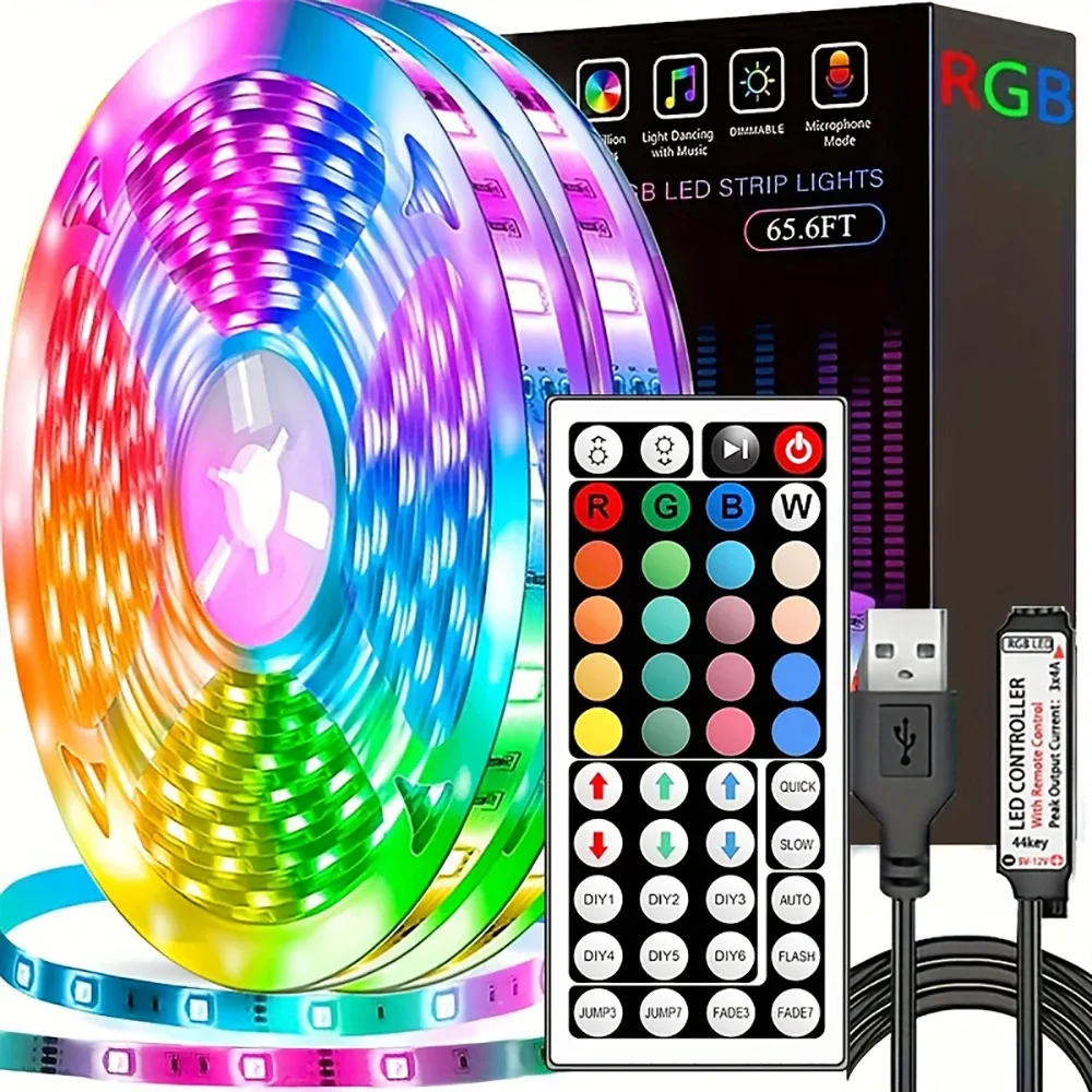 RGB LED Strip Lights with 44-Key Remote Control - 1m to 20m Flexible Tape for Home, Bedroom, Party Decor, TV Backlight showcase 1