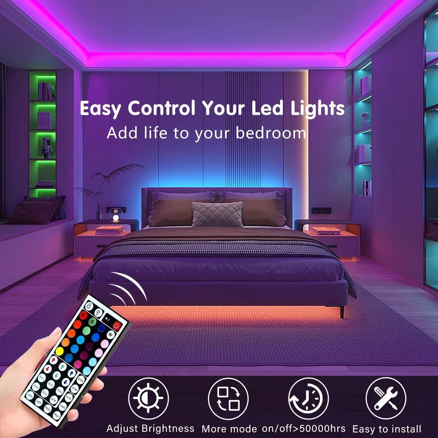 RGB LED Strip Lights with 44-Key Remote Control - 1m to 20m Flexible Tape for Home, Bedroom, Party Decor, TV Backlight thumbnail 2
