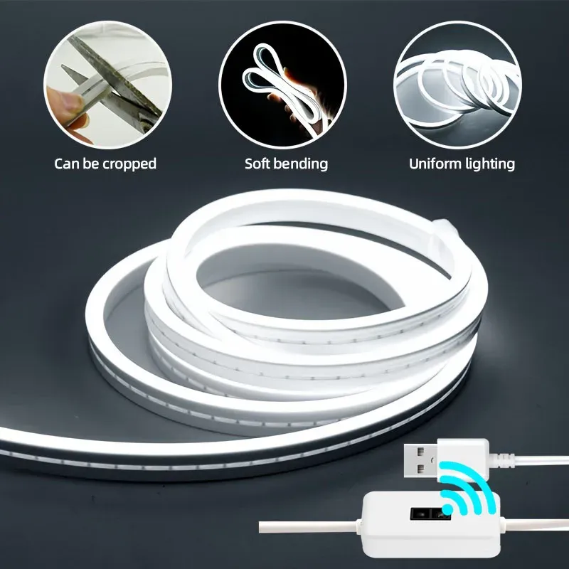 USB LED Neon Light Strip with Gesture Control Dimmer, 5V Silicone Rope Tube, IP65 Waterproof, Flexible for Home & Outdoor Decoration thumbnail 1