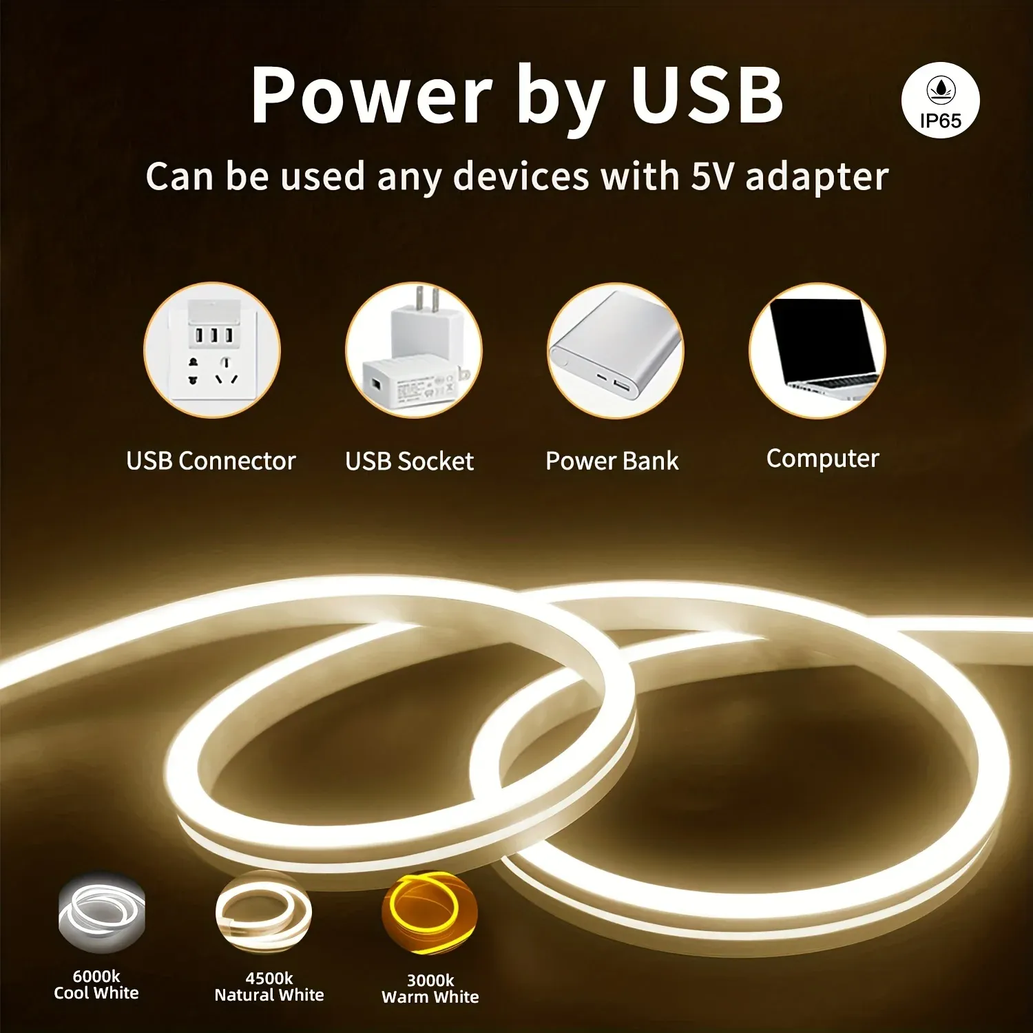 USB LED Neon Light Strip with Gesture Control Dimmer, 5V Silicone Rope Tube, IP65 Waterproof, Flexible for Home & Outdoor Decoration thumbnail 4