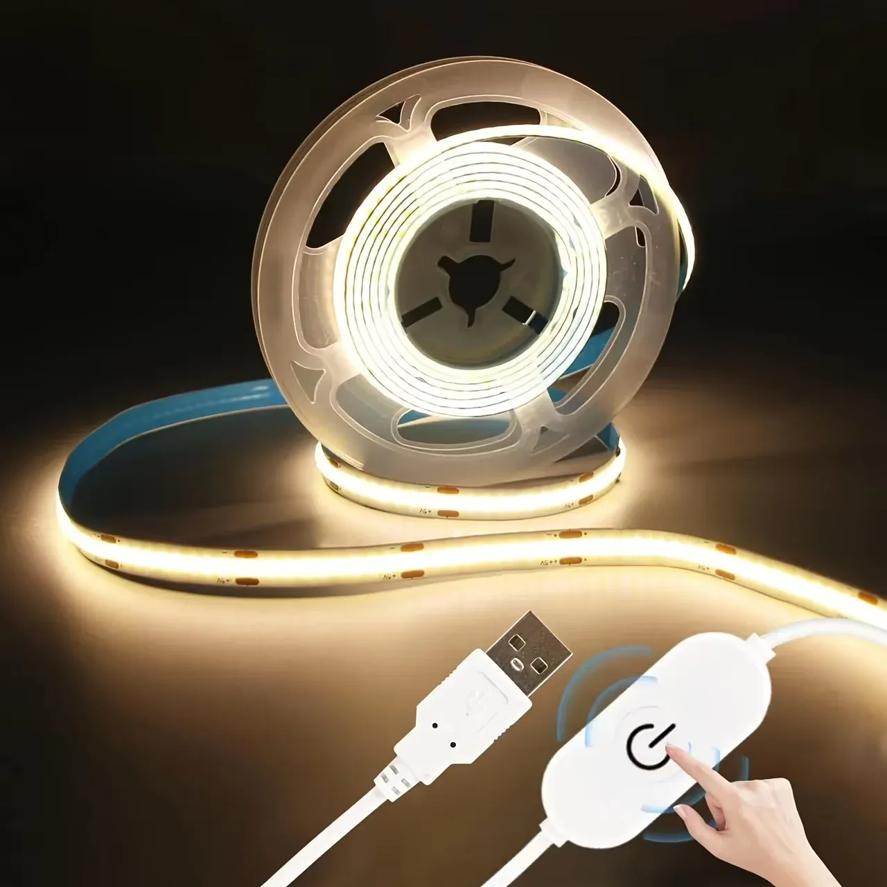 USB COB LED Strip Light with Touch Sensor, 5V Dimmable Flexible Ribbon Tape for TV Backlight, Kitchen Cabinets, Mirror, Wardrobe - 1m to 5m Lengths thumbnail 2