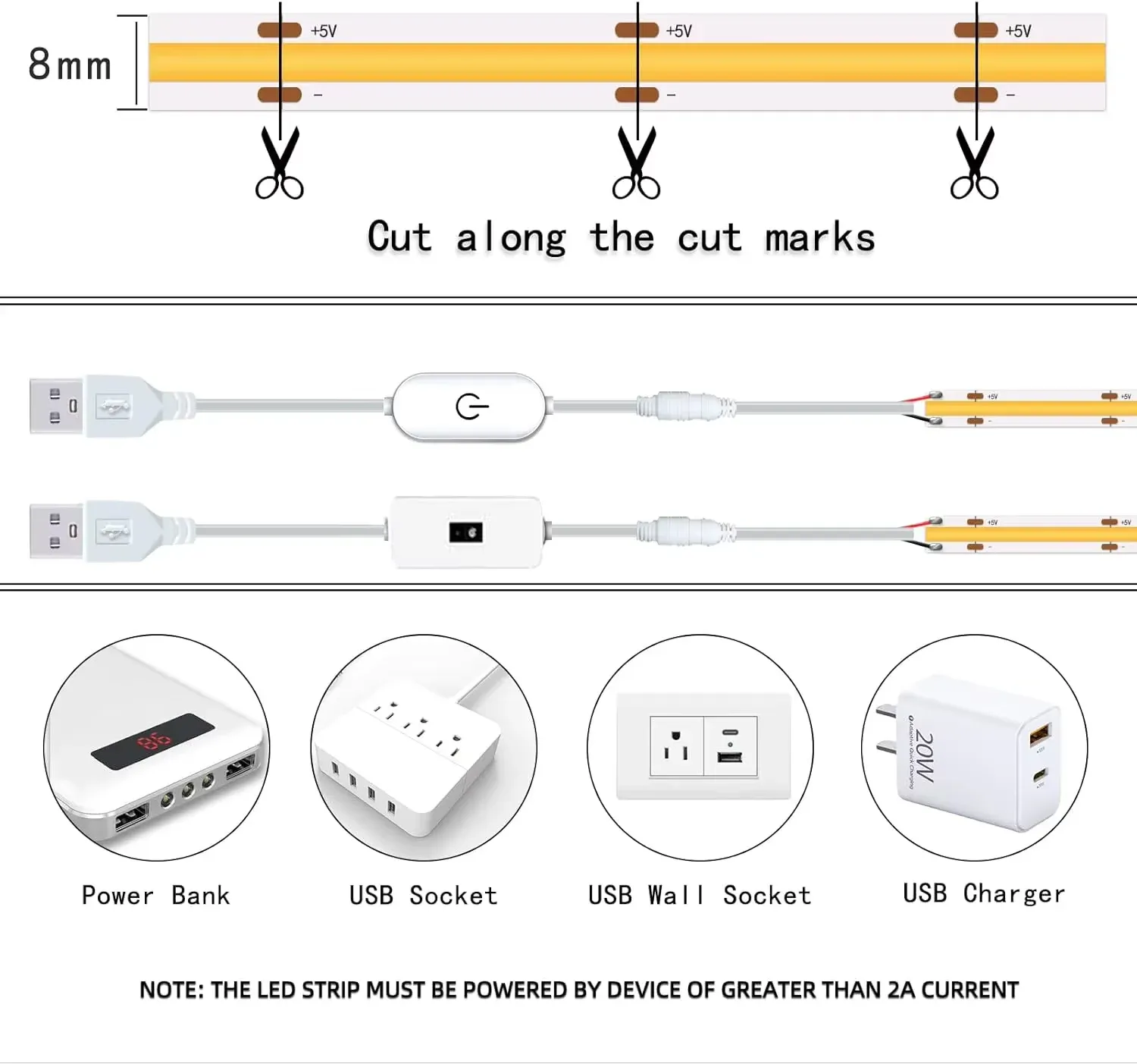 USB COB LED Strip Light with Touch Sensor, 5V Dimmable Flexible Ribbon Tape for TV Backlight, Kitchen Cabinets, Mirror, Wardrobe - 1m to 5m Lengths thumbnail 5