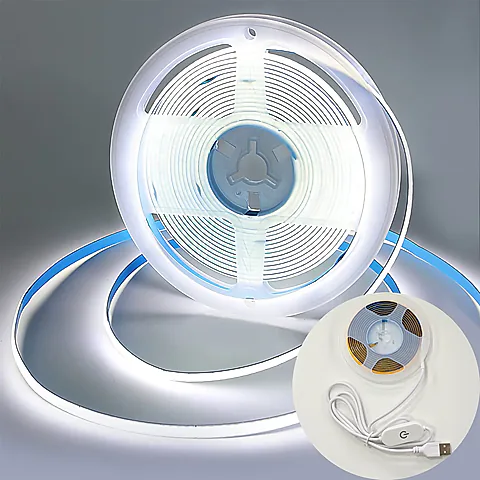 USB COB LED Strip Light with Touch Sensor, 5V Dimmable Flexible Ribbon Tape for TV Backlight, Kitchen Cabinets, Mirror, Wardrobe - 1m to 5m Lengths