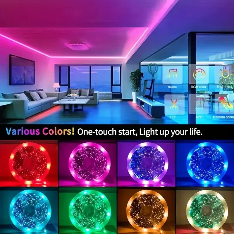RGB LED Strip Lights with App Control - Flexible Ribbon Tape for Room, Bedroom, and Party Decoration - Multiple Lengths (1M-40M) showcase 2