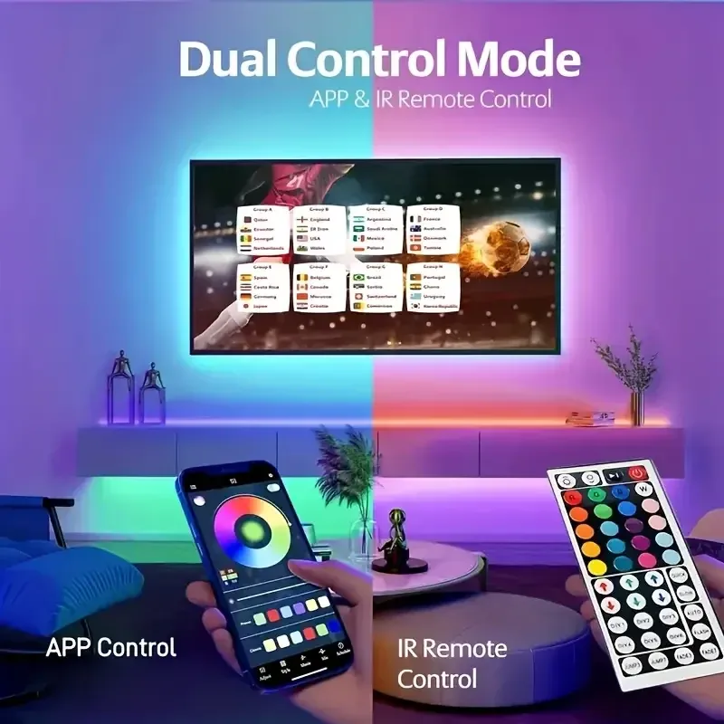 RGB LED Strip Lights with App Control - Flexible Ribbon Tape for Room, Bedroom, and Party Decoration - Multiple Lengths (1M-40M) thumbnail 4