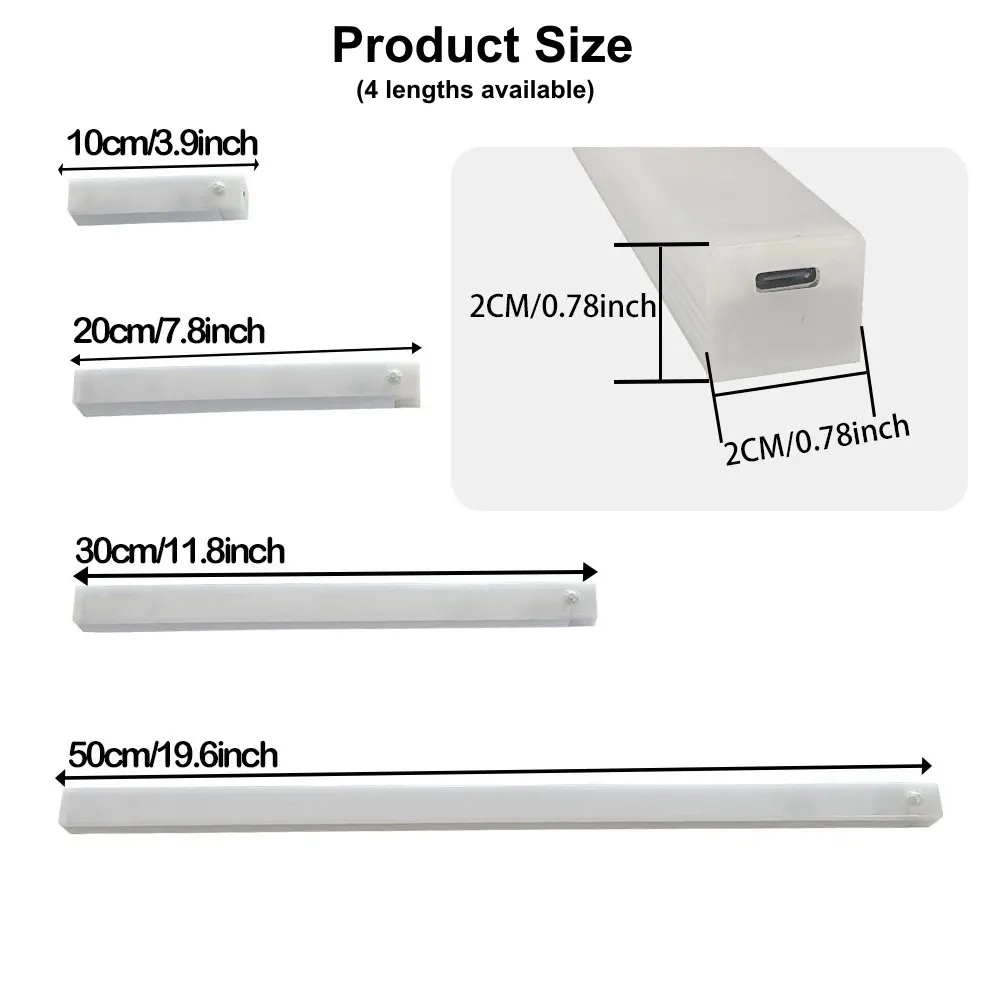 Motion Sensor LED Night Light Bar - USB Rechargeable Long Strip Lamp for Kitchen Cabinet, Wardrobe, Bedside, Staircase - Wireless Stick-on Tube Light thumbnail 2