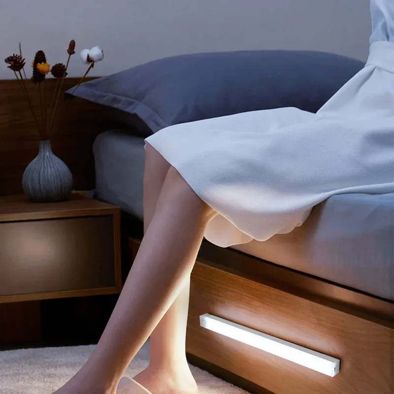 Motion Sensor LED Night Light Bar - USB Rechargeable Long Strip Lamp for Kitchen Cabinet, Wardrobe, Bedside, Staircase - Wireless Stick-on Tube Light showcase 12