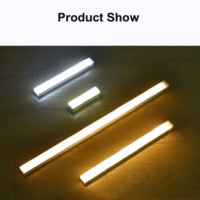 Motion Sensor LED Night Light Bar - USB Rechargeable Long Strip Lamp for Kitchen Cabinet, Wardrobe, Bedside, Staircase - Wireless Stick-on Tube Light showcase 3