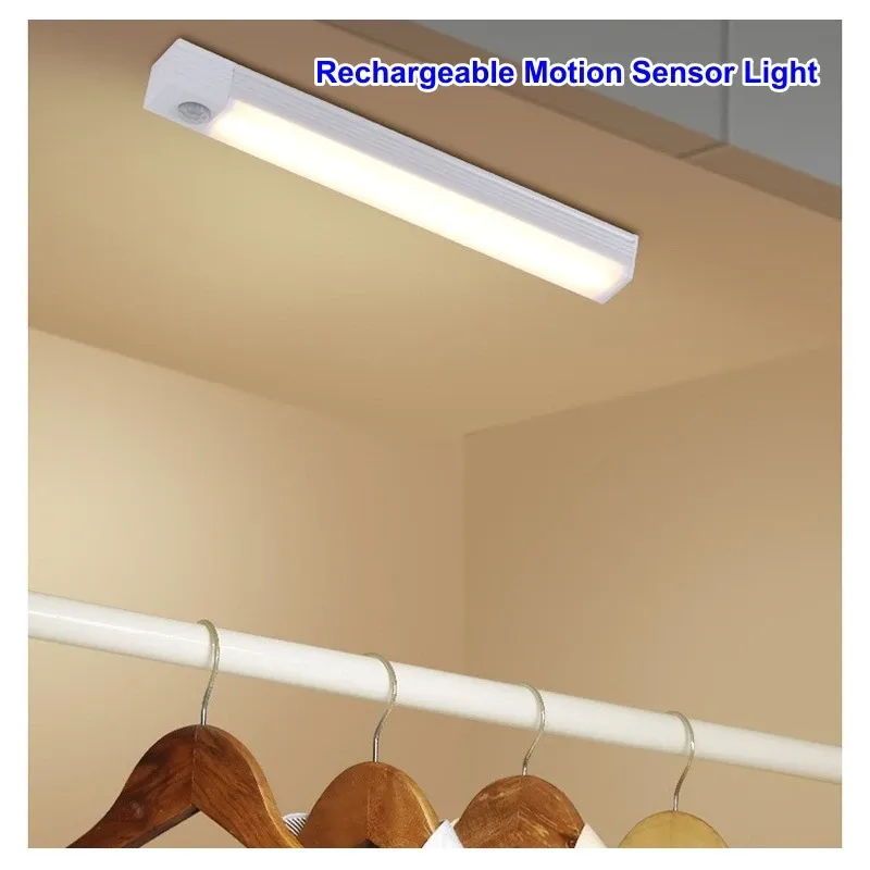 Motion Sensor LED Night Light Bar - USB Rechargeable Long Strip Lamp for Kitchen Cabinet, Wardrobe, Bedside, Staircase - Wireless Stick-on Tube Light showcase 10