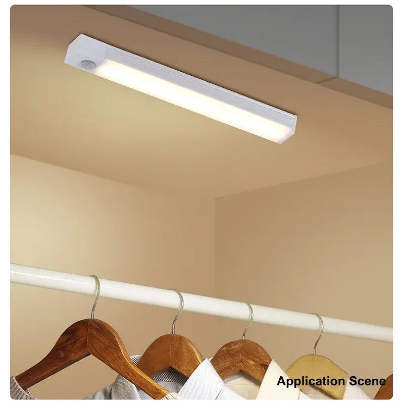Motion Sensor LED Night Light Bar - USB Rechargeable Long Strip Lamp for Kitchen Cabinet, Wardrobe, Bedside, Staircase - Wireless Stick-on Tube Light showcase 7