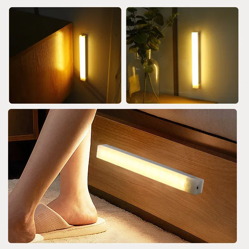 Motion Sensor LED Night Light Bar - USB Rechargeable Long Strip Lamp for Kitchen Cabinet, Wardrobe, Bedside, Staircase - Wireless Stick-on Tube Light showcase 6