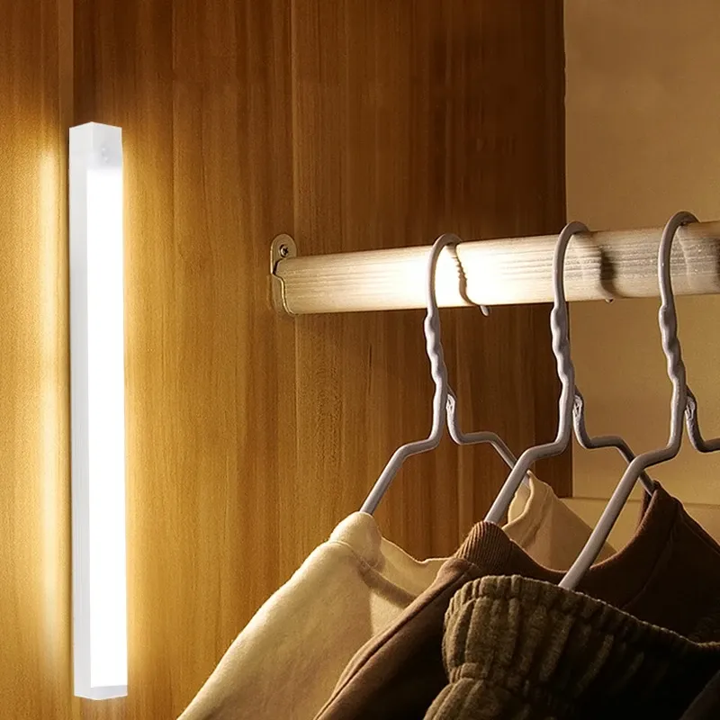 Motion Sensor LED Night Light Bar - USB Rechargeable Long Strip Lamp for Kitchen Cabinet, Wardrobe, Bedside, Staircase - Wireless Stick-on Tube Light showcase 5