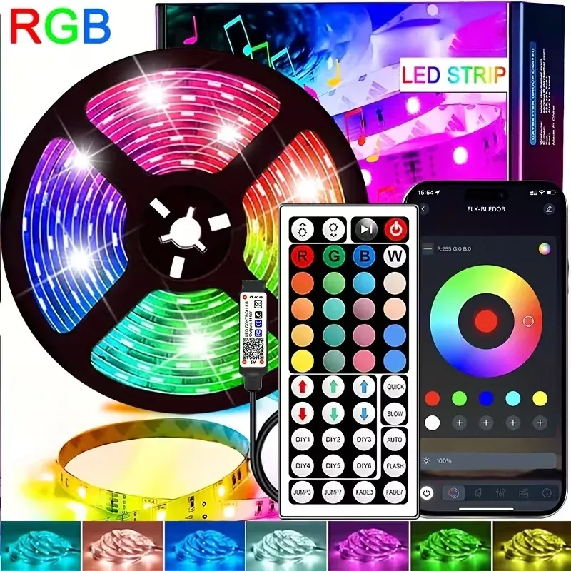 RGB LED Strip Lights 1-40M, USB 5V Music Sync, APP & Remote Control, Flexible LED Tape for TV Backlight, Room Decoration, Party Ambiance thumbnail 1