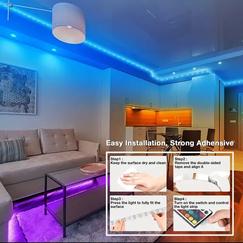 RGB LED Strip Lights 1-40M, USB 5V Music Sync, APP & Remote Control, Flexible LED Tape for TV Backlight, Room Decoration, Party Ambiance showcase 3