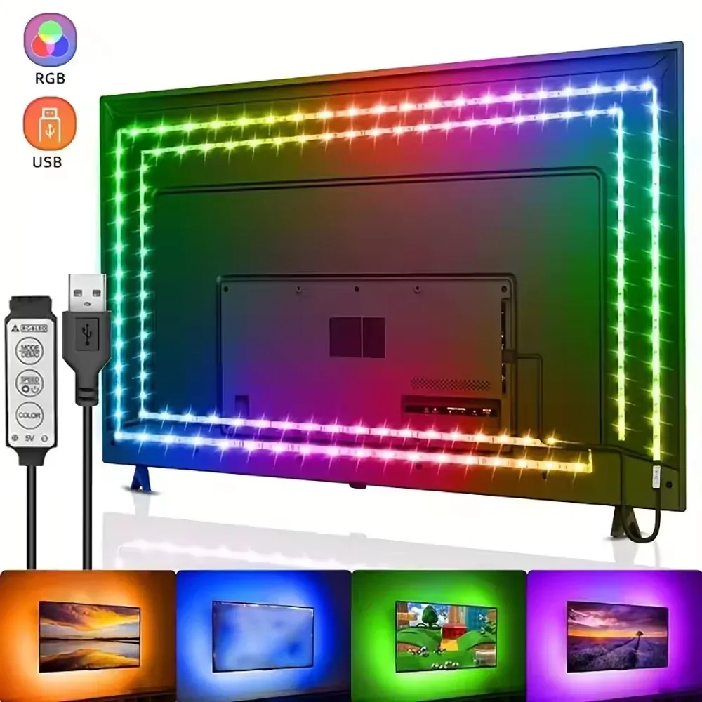RGB LED Strip Lights for TV Backlight, USB 5V 3-Key Control Flexible Ribbon Tape for Home Party Decoration, ROHS Certified thumbnail 1