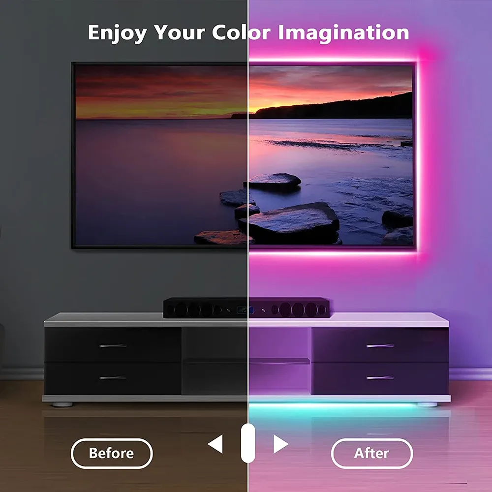 RGB LED Strip Lights with Bluetooth App Control, USB Powered 5050 SMD Tape Ribbon for TV Backlighting, Desktop Decor, and Party Ambiance showcase 6