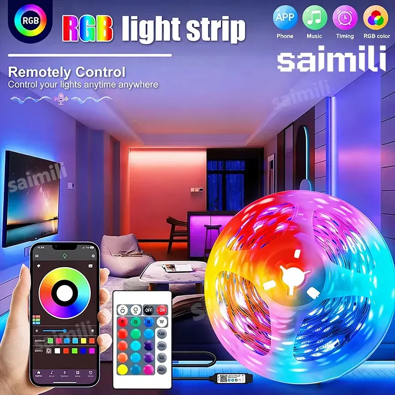 USB LED Strip Lights 5050 RGB Smart App Control Music Sync Flexible Ribbon Diodes for TV Backlight Home Decor Accent Lighting thumbnail 1