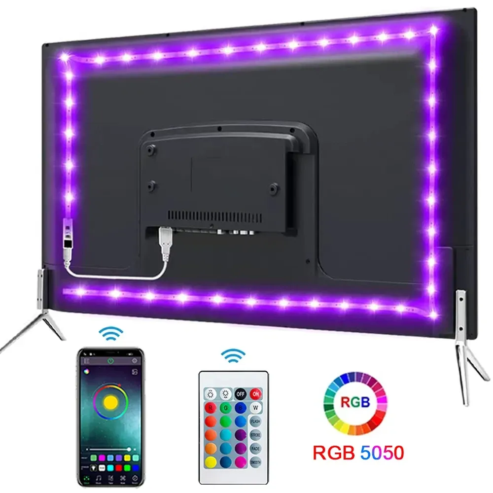 USB LED Strip Lights 5050 RGB Smart App Control Music Sync Flexible Ribbon Diodes for TV Backlight Home Decor Accent Lighting showcase 9