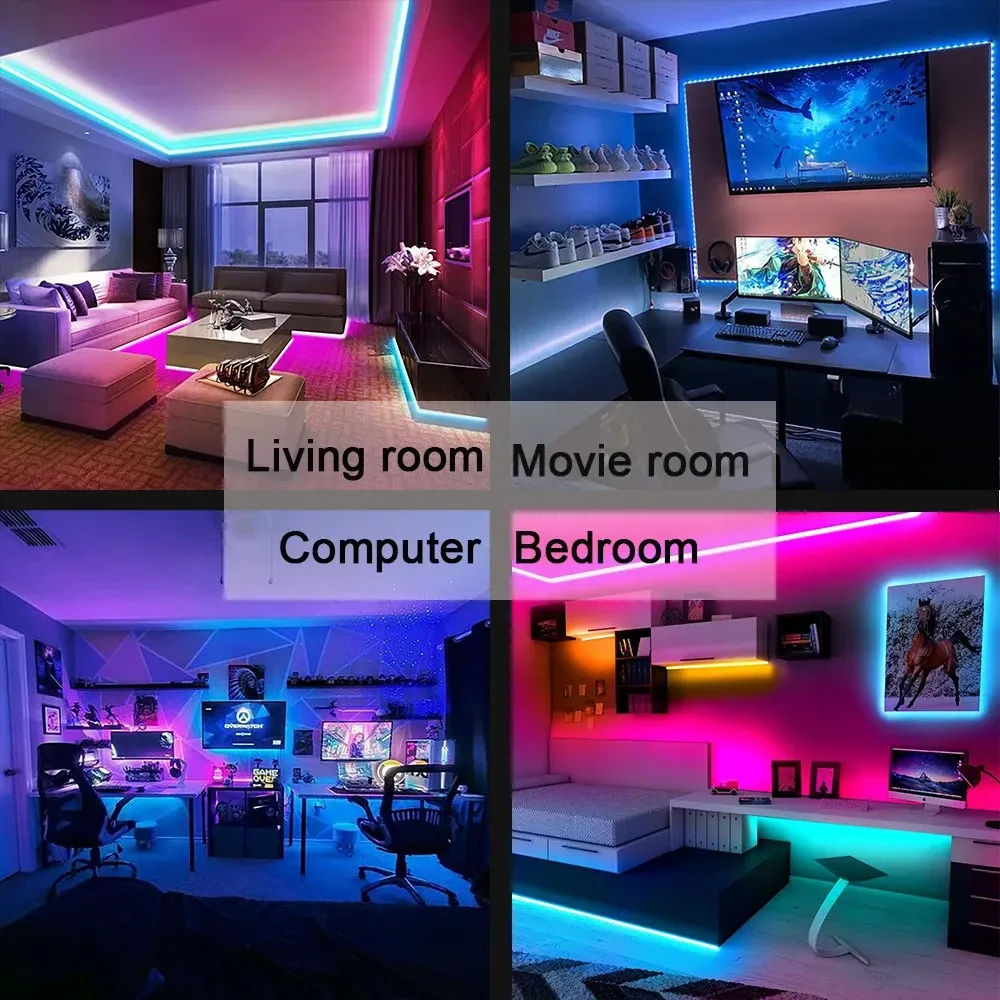 USB LED Strip Lights 5050 RGB Smart App Control Music Sync Flexible Ribbon Diodes for TV Backlight Home Decor Accent Lighting showcase 7