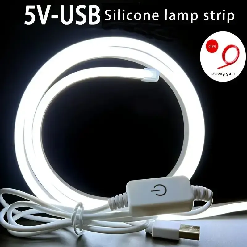 Waterproof Dimmable USB Neon LED Strip Light, Flexible 5V Ambient Decor Lamp for Bedroom, DIY Projects, TV Background - 6x12mm, 180° Angle showcase 1
