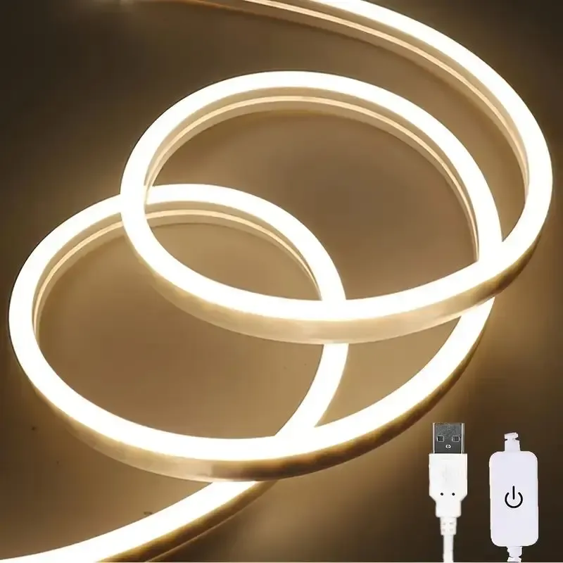 Waterproof Dimmable USB Neon LED Strip Light, Flexible 5V Ambient Decor Lamp for Bedroom, DIY Projects, TV Background - 6x12mm, 180° Angle showcase 3