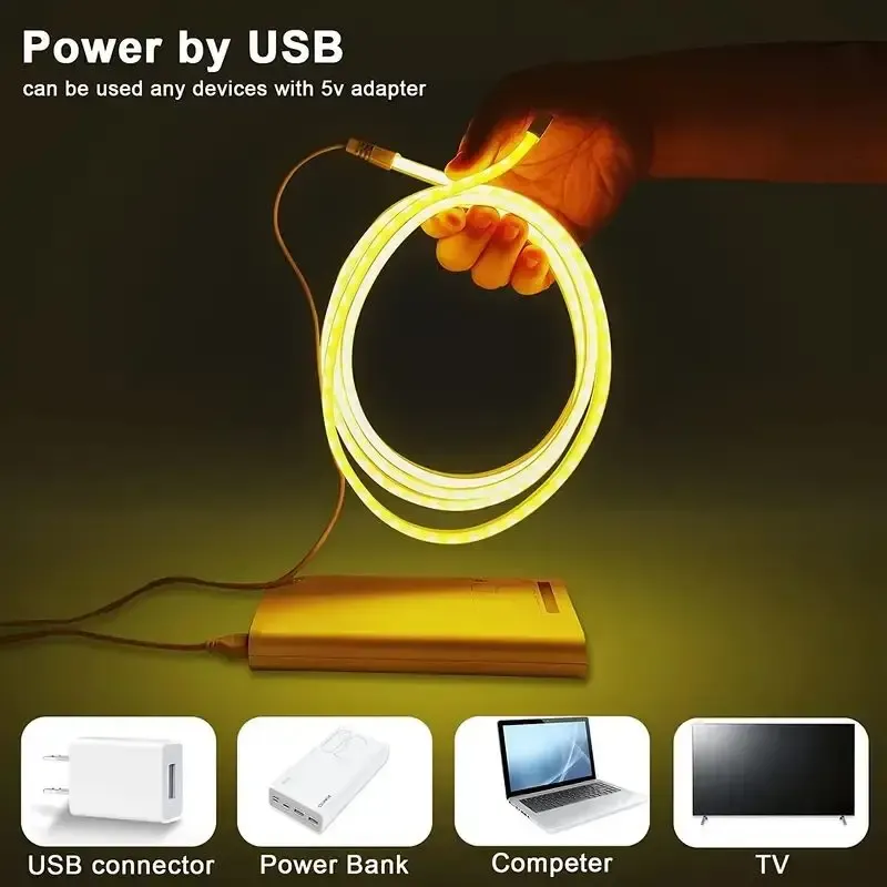 Waterproof Dimmable USB Neon LED Strip Light, Flexible 5V Ambient Decor Lamp for Bedroom, DIY Projects, TV Background - 6x12mm, 180° Angle showcase 6