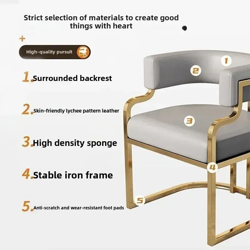 Nordic Style Faux Leather Dining Chair - Comfortable Upholstered Armchair for Makeup, Manicure, Reception, and Mahjong Rooms thumbnail 4