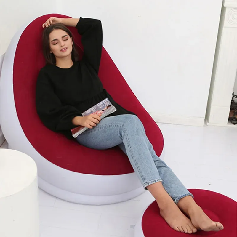 Inflatable Lazy Sofa Chair Set - Foldable PVC Flocking Lounge with Slip-on Design for Relaxing and Napping thumbnail 3