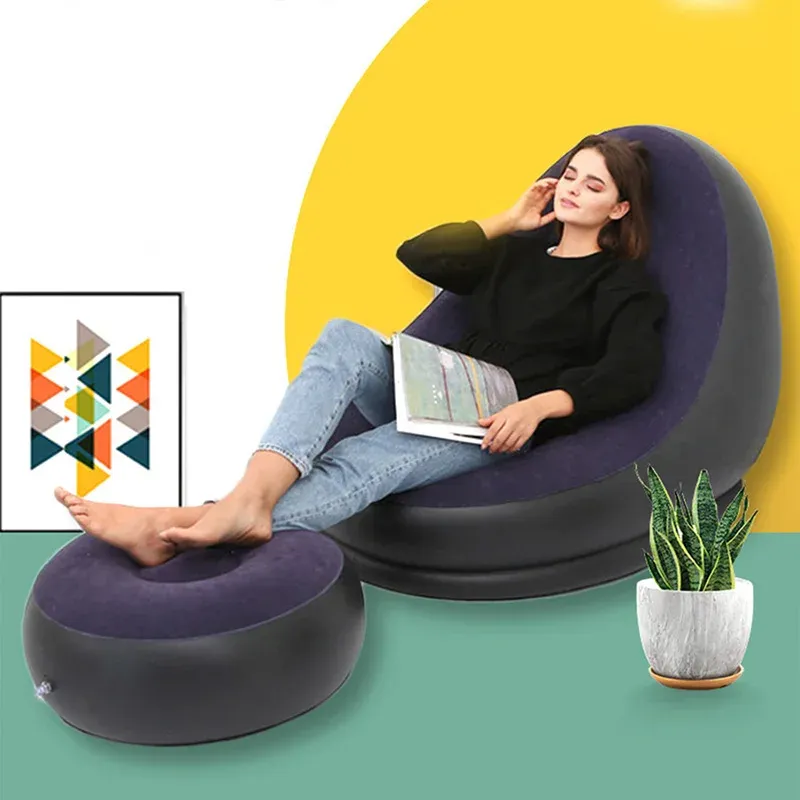 Inflatable Lazy Sofa Chair Set - Foldable PVC Flocking Lounge with Slip-on Design for Relaxing and Napping thumbnail 2