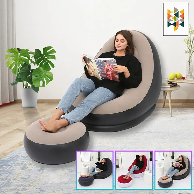 Inflatable Lazy Sofa Chair Set - Foldable PVC Flocking Lounge with Slip-on Design for Relaxing and Napping thumbnail 6