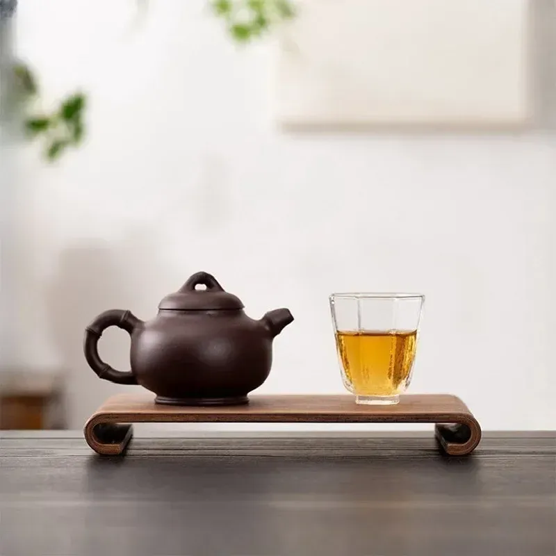 Rectangular Walnut Wood Serving Tray for Coffee Table & Home Decor | Retro Style Heat-Resistant Plate for Tea Sets & Display thumbnail 2
