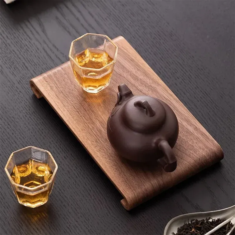 Rectangular Walnut Wood Serving Tray for Coffee Table & Home Decor | Retro Style Heat-Resistant Plate for Tea Sets & Display thumbnail 4