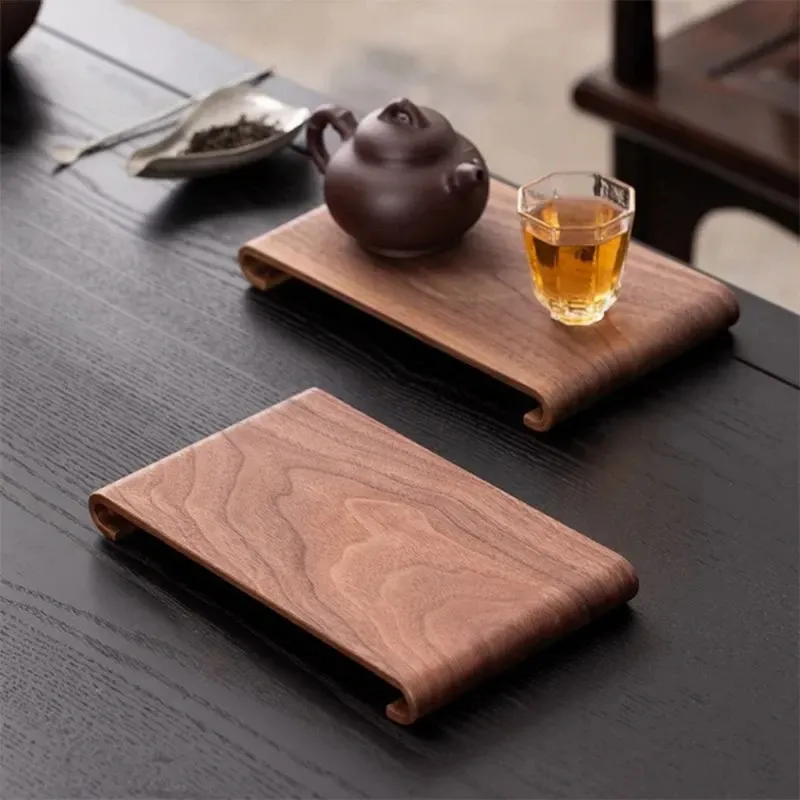 Rectangular Walnut Wood Serving Tray for Coffee Table & Home Decor | Retro Style Heat-Resistant Plate for Tea Sets & Display thumbnail 1