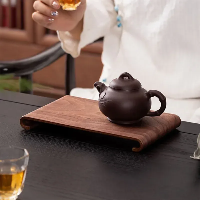 Rectangular Walnut Wood Serving Tray for Coffee Table & Home Decor | Retro Style Heat-Resistant Plate for Tea Sets & Display showcase 5