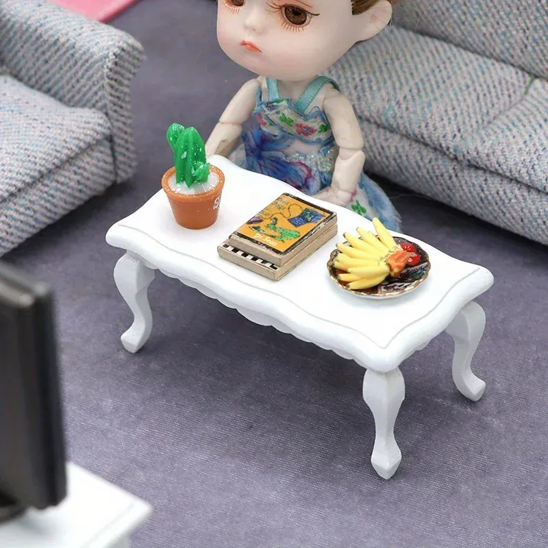 1:12 Scale Miniature Wooden Teatable Coffee Table for Dollhouse Decor, Simulation Micro Landscape Decoration, Realistic Furniture Accessory thumbnail 2