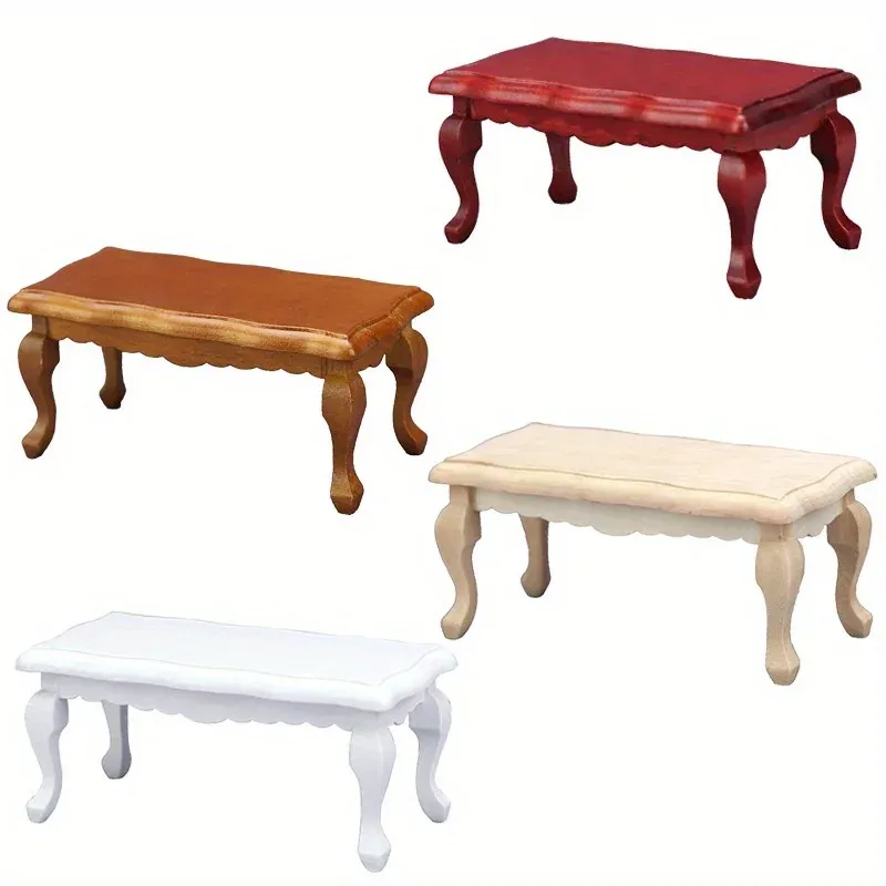 1:12 Scale Miniature Wooden Teatable Coffee Table for Dollhouse Decor, Simulation Micro Landscape Decoration, Realistic Furniture Accessory showcase 6