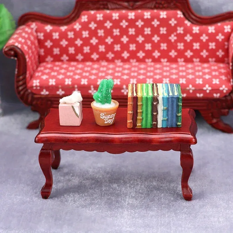 1:12 Scale Miniature Wooden Teatable Coffee Table for Dollhouse Decor, Simulation Micro Landscape Decoration, Realistic Furniture Accessory showcase 3