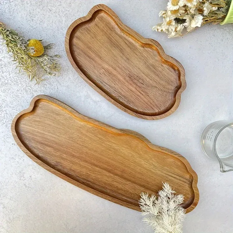 Japanese Style Wooden Coffee Tray for Fruit, Desserts, Candies, Bread, Snacks, Cakes - Natural Wood Food Serving Platter for Table thumbnail 4