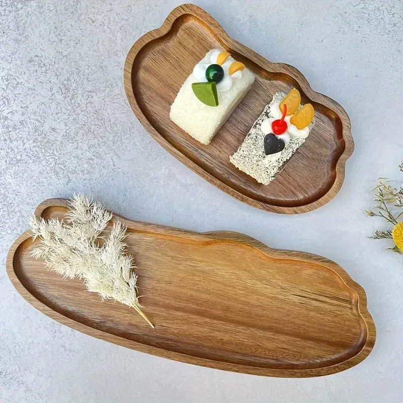 Japanese Style Wooden Coffee Tray for Fruit, Desserts, Candies, Bread, Snacks, Cakes - Natural Wood Food Serving Platter for Table thumbnail 5