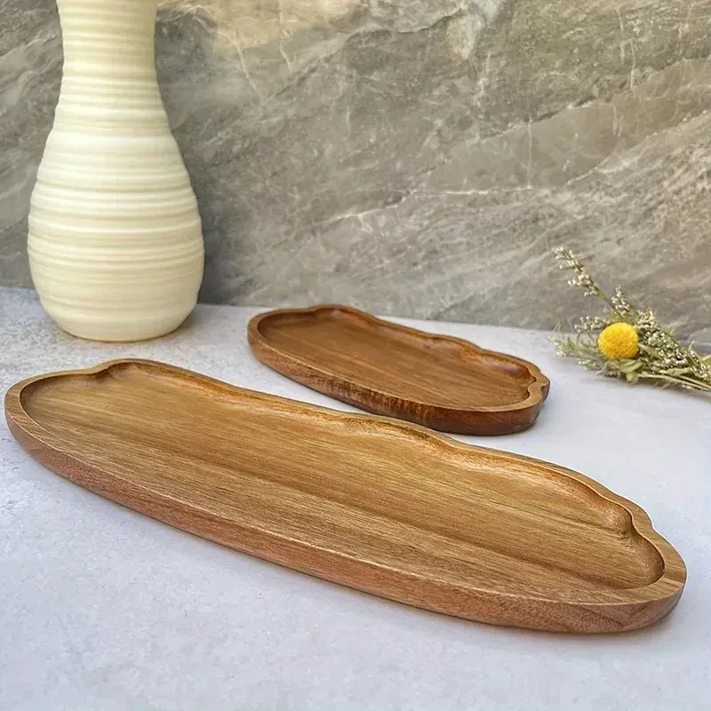 Japanese Style Wooden Coffee Tray for Fruit, Desserts, Candies, Bread, Snacks, Cakes - Natural Wood Food Serving Platter for Table thumbnail 1