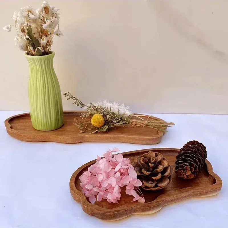 Japanese Style Wooden Coffee Tray for Fruit, Desserts, Candies, Bread, Snacks, Cakes - Natural Wood Food Serving Platter for Table showcase 2