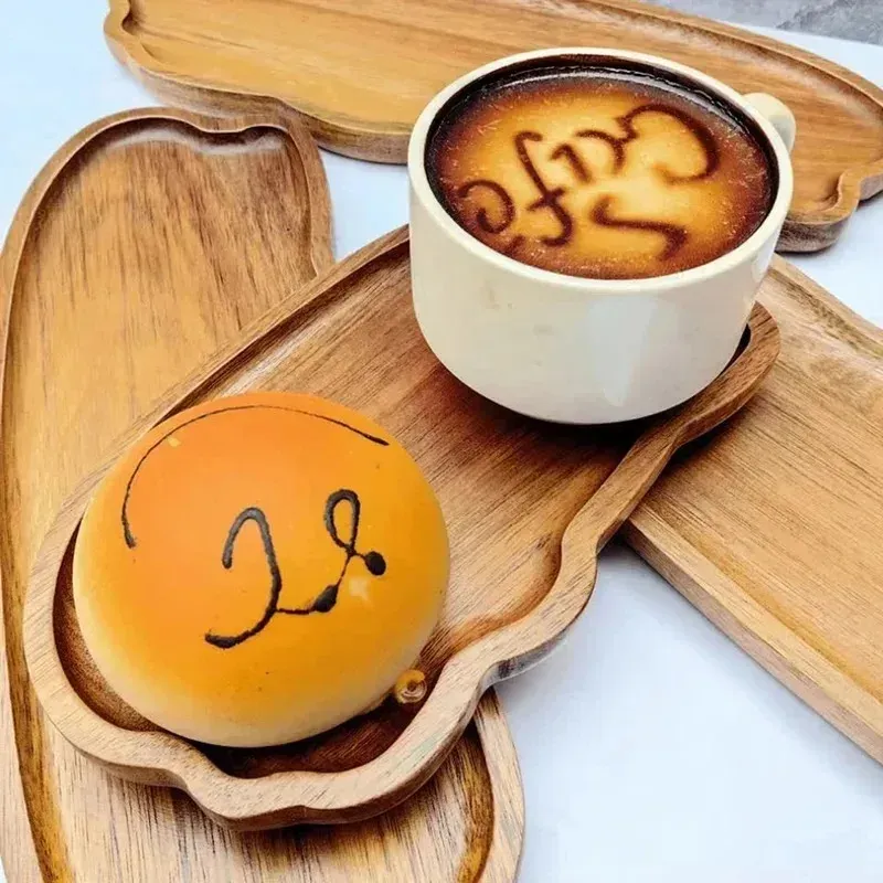 Japanese Style Wooden Coffee Tray for Fruit, Desserts, Candies, Bread, Snacks, Cakes - Natural Wood Food Serving Platter for Table showcase 3