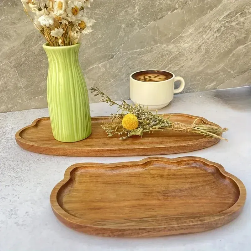 Japanese Style Wooden Coffee Tray for Fruit, Desserts, Candies, Bread, Snacks, Cakes - Natural Wood Food Serving Platter for Table showcase 7