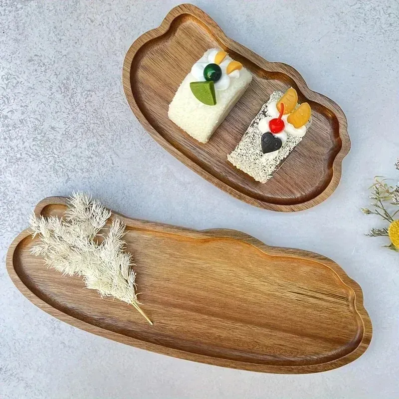 Japanese Style Wooden Coffee Tray for Fruit, Desserts, Candies, Bread, Snacks, Cakes - Natural Wood Food Serving Platter for Table showcase 5