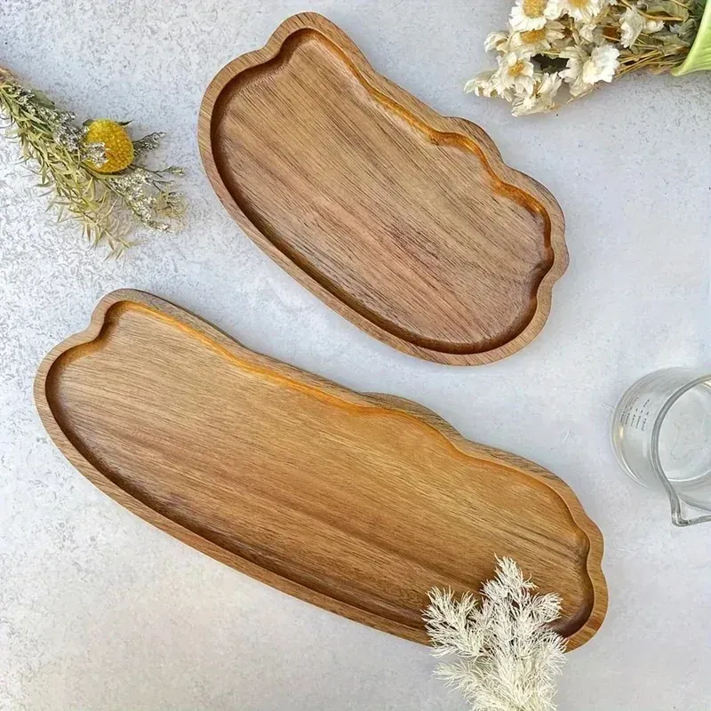 Japanese Style Wooden Coffee Tray for Fruit, Desserts, Candies, Bread, Snacks, Cakes - Natural Wood Food Serving Platter for Table showcase 4