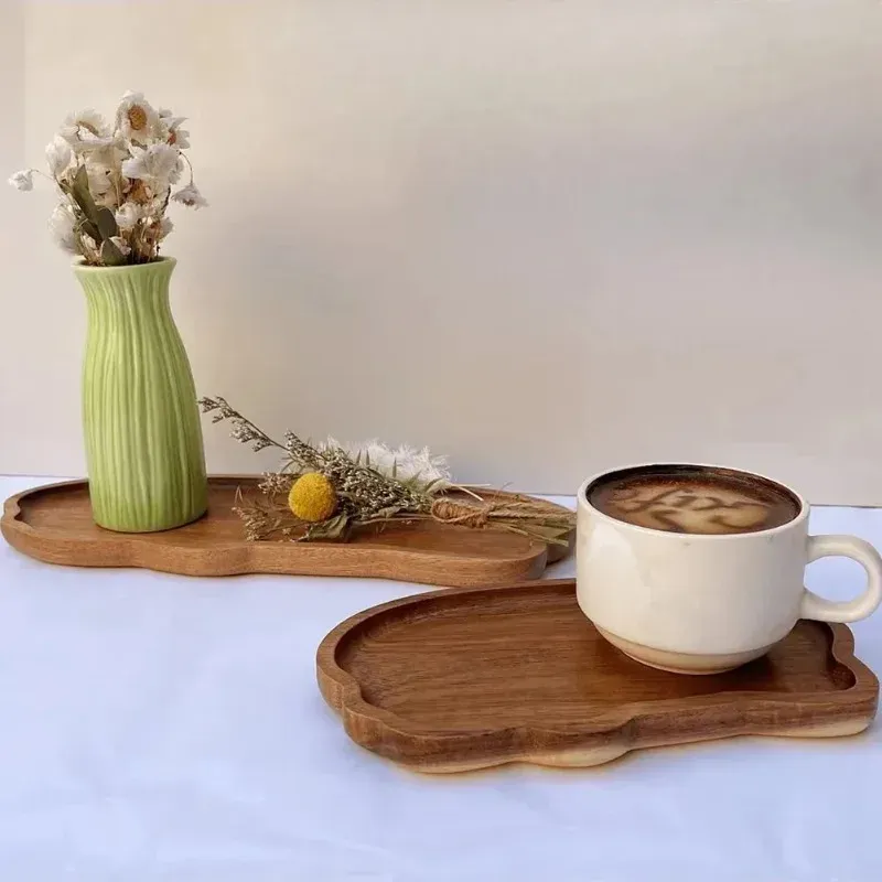 Japanese Style Wooden Coffee Tray for Fruit, Desserts, Candies, Bread, Snacks, Cakes - Natural Wood Food Serving Platter for Table showcase 10